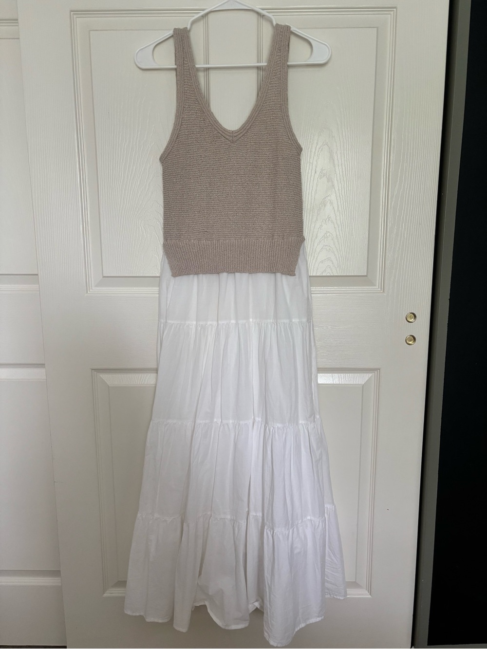 Elan White Tiered Maxi Dress with Tan Knit Sweater Tank - Picture 13 of 16